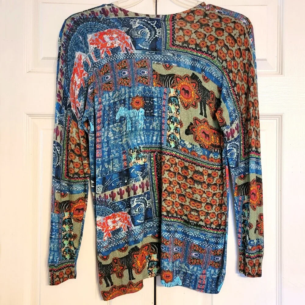 Desigual Soft Wool Safari Abstract V Neck Sweater